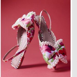 Betsey Johnson Pink Floral Flats with Pearls